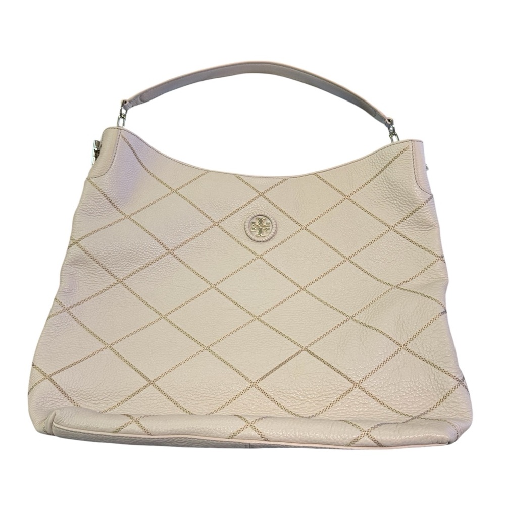 Tory Burch Port Frida Hobo Tote Neutral Leather Quilted Shoulder Bag